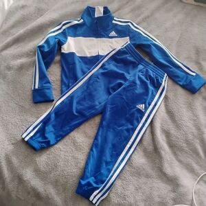 Adidas Blue and White Track Jacket + Pants Set